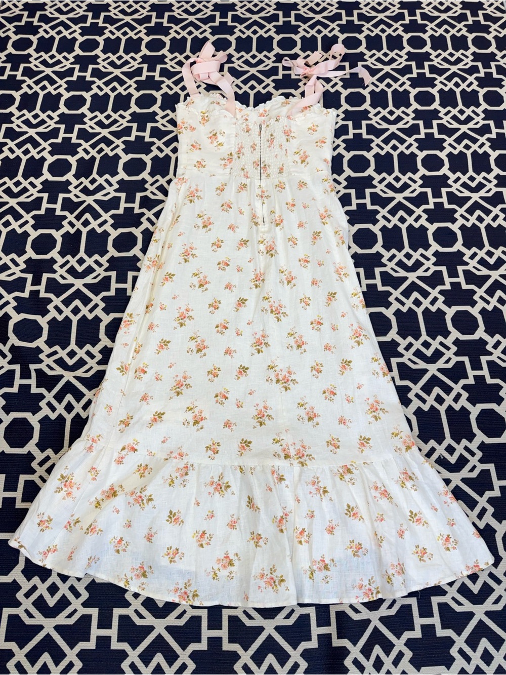 NWOT Reformation Vale Ribbon Floral Linen Ruffle Midi Dress Sz 12 Mildred Print - Picture 11 of 13